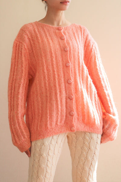 80s Hand Knit Pale Peach Mohair Cardigan