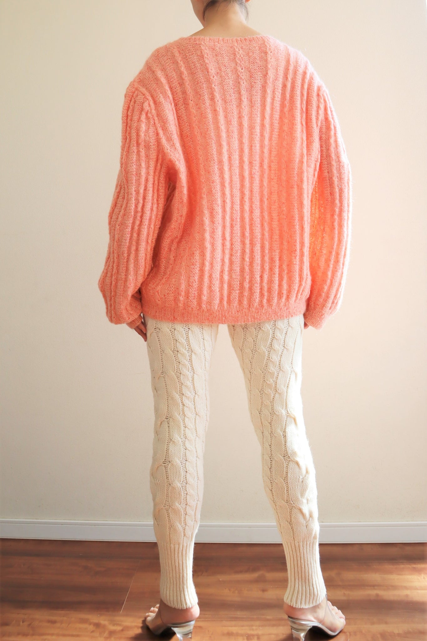 80s Hand Knit Pale Peach Mohair Cardigan