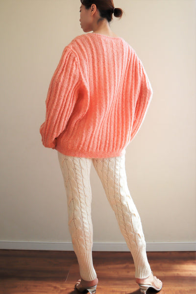 80s Hand Knit Pale Peach Mohair Cardigan