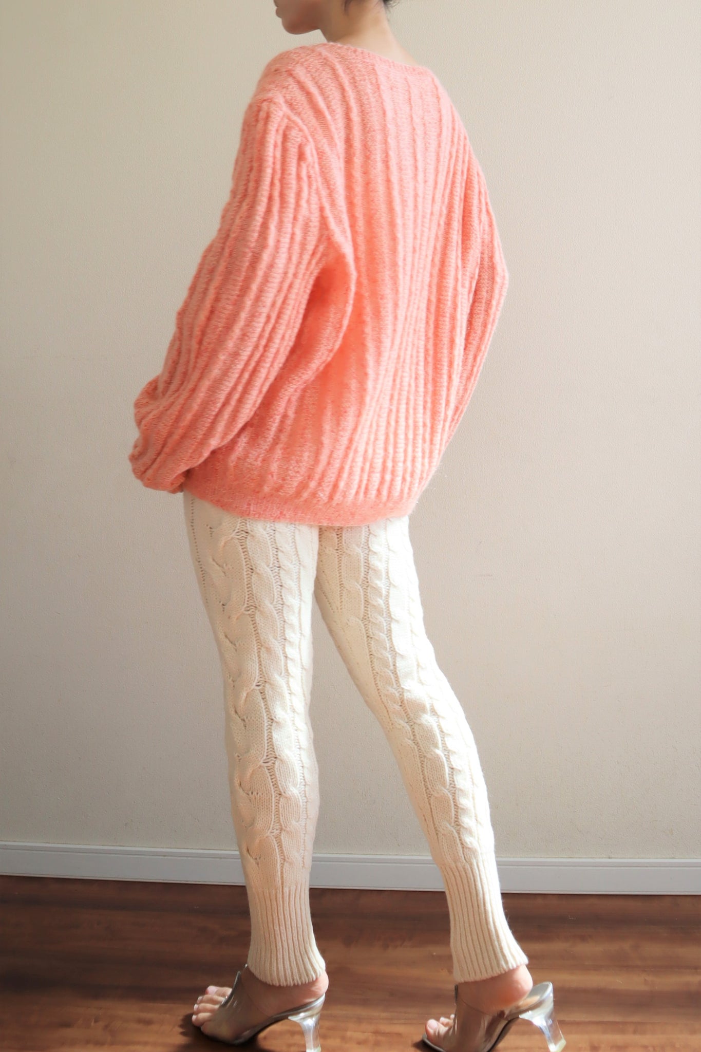 80s Hand Knit Pale Peach Mohair Cardigan