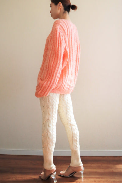 80s Hand Knit Pale Peach Mohair Cardigan