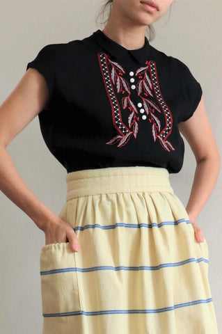 1940s Black Rayon Blouse