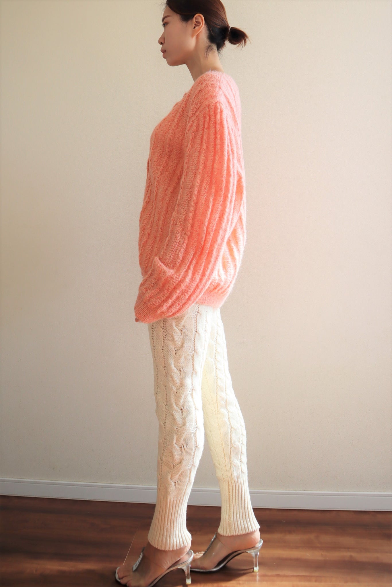 80s Hand Knit Pale Peach Mohair Cardigan