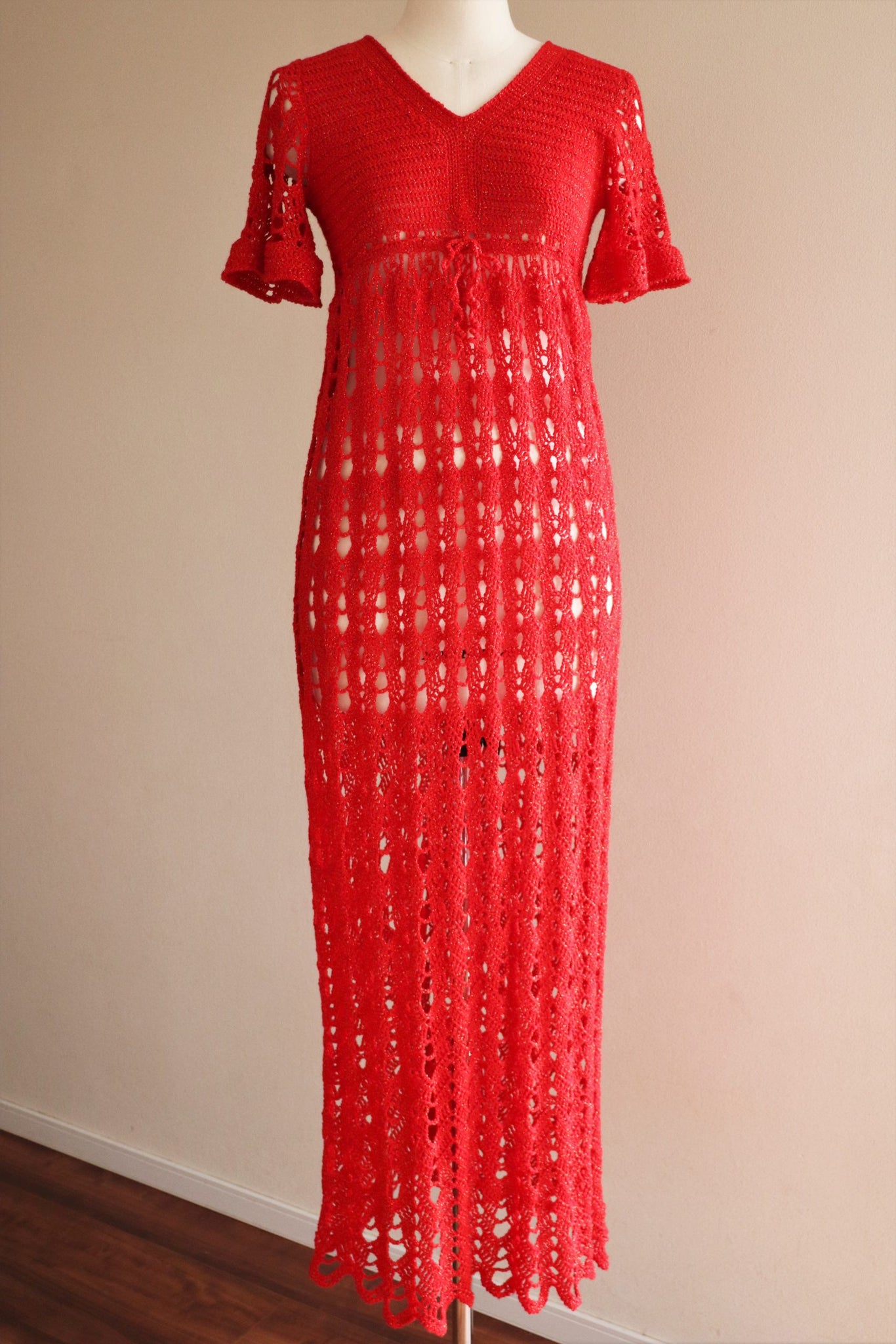 70s Hand Crochet Long Dress & Shawl