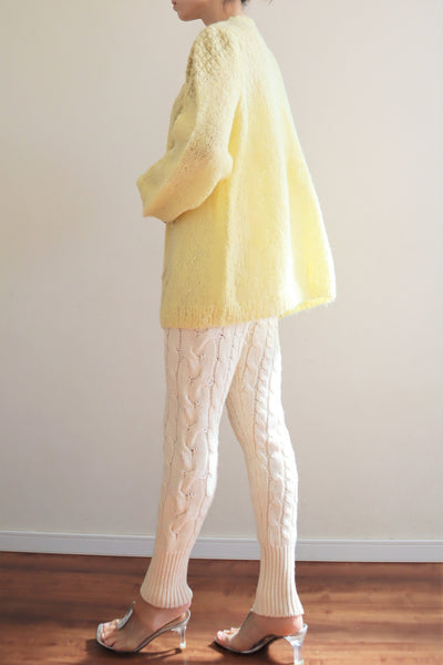 80s Hand Knit Pale Lemon Yellow Mohair Cardigan