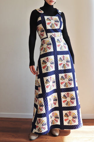 70s Patchwork Print Quilted Long Dress