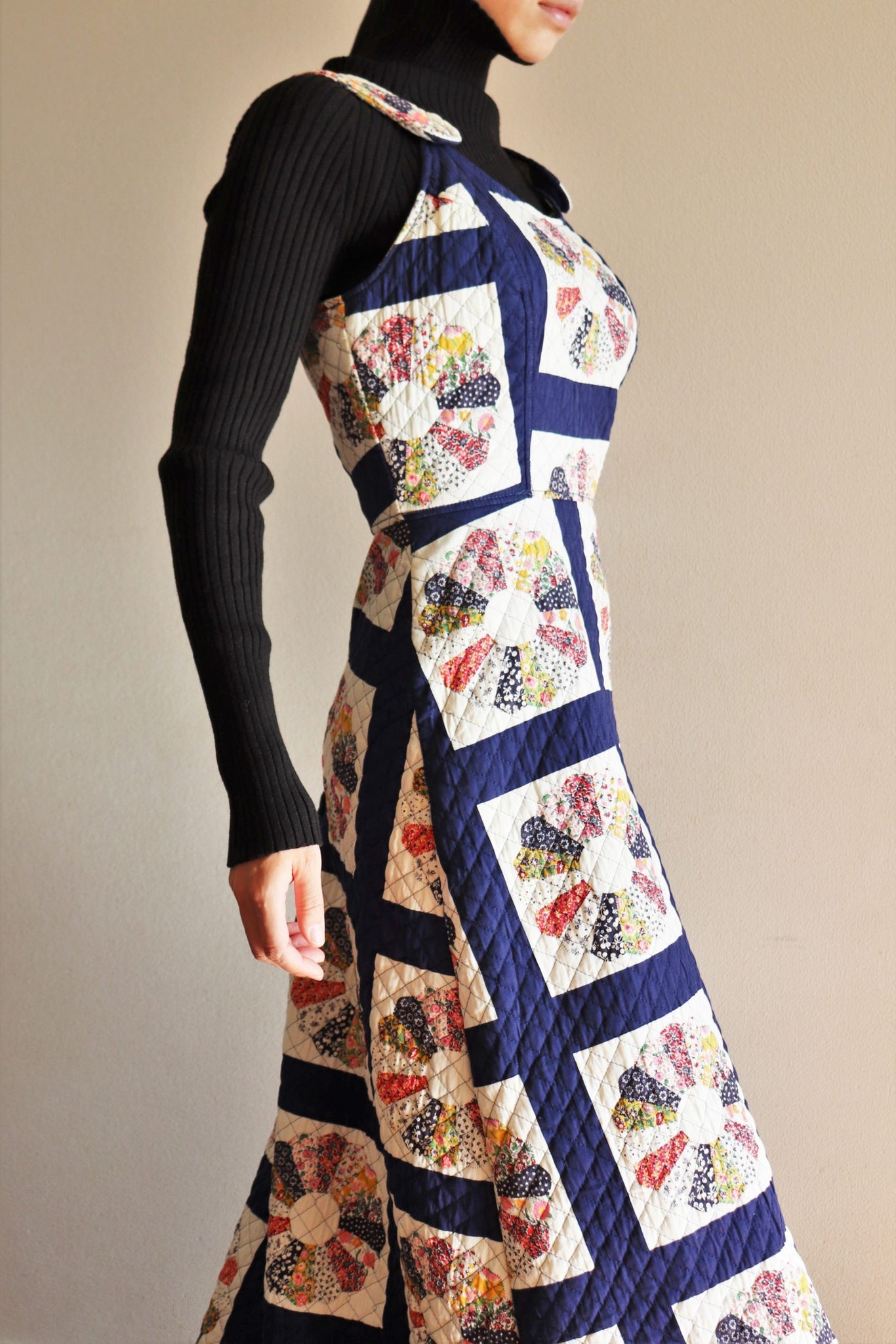 70s Patchwork Print Quilted Long Dress