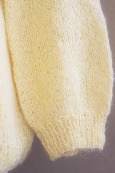 80s Hand Knit Pale Lemon Yellow Mohair Cardigan