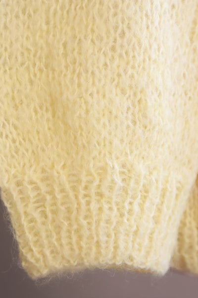 80s Hand Knit Pale Lemon Yellow Mohair Cardigan