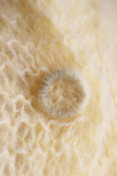 80s Hand Knit Pale Lemon Yellow Mohair Cardigan
