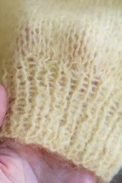 80s Hand Knit Pale Lemon Yellow Mohair Cardigan