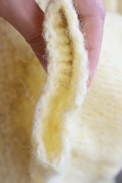 80s Hand Knit Pale Lemon Yellow Mohair Cardigan