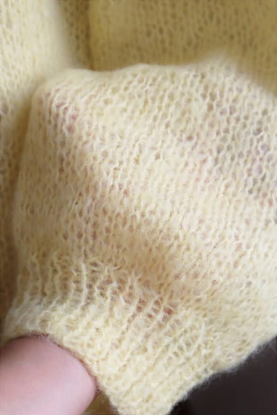 80s Hand Knit Pale Lemon Yellow Mohair Cardigan