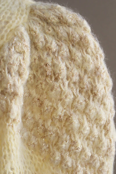 80s Hand Knit Pale Lemon Yellow Mohair Cardigan