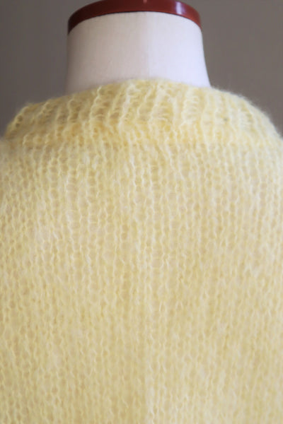 80s Hand Knit Pale Lemon Yellow Mohair Cardigan