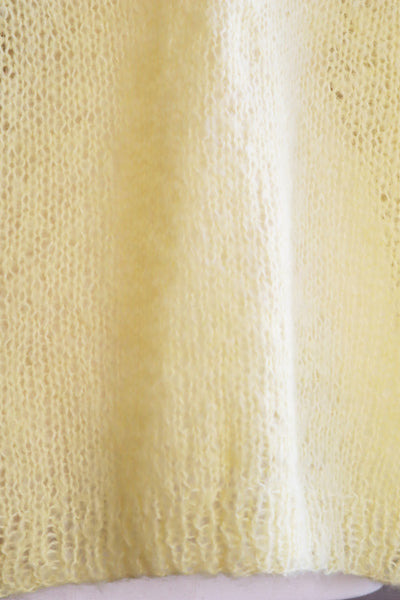 80s Hand Knit Pale Lemon Yellow Mohair Cardigan