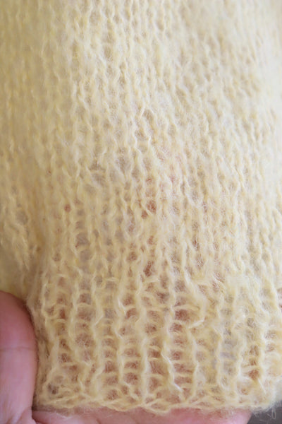 80s Hand Knit Pale Lemon Yellow Mohair Cardigan