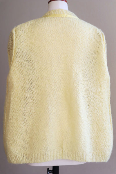 80s Hand Knit Pale Lemon Yellow Mohair Cardigan