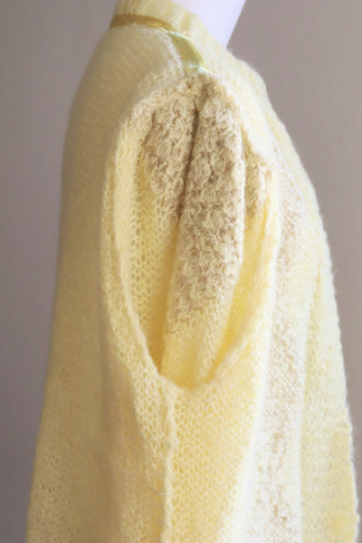 80s Hand Knit Pale Lemon Yellow Mohair Cardigan