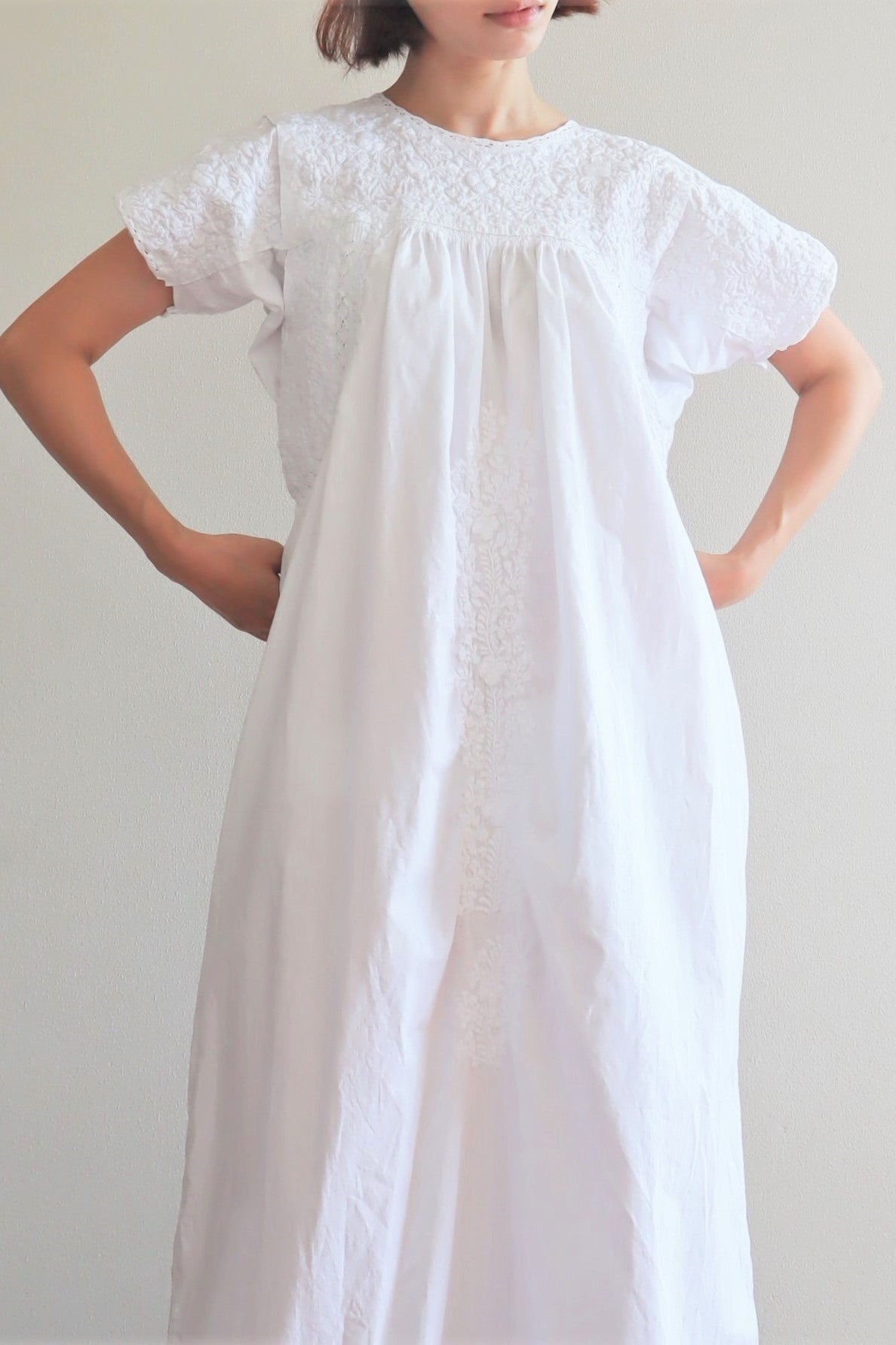 70s White Maxi Mexican Dress