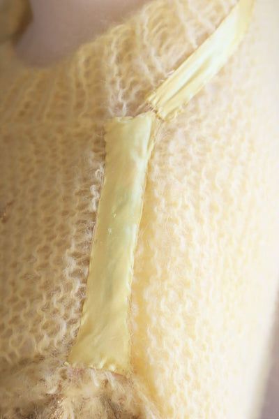 80s Hand Knit Pale Lemon Yellow Mohair Cardigan