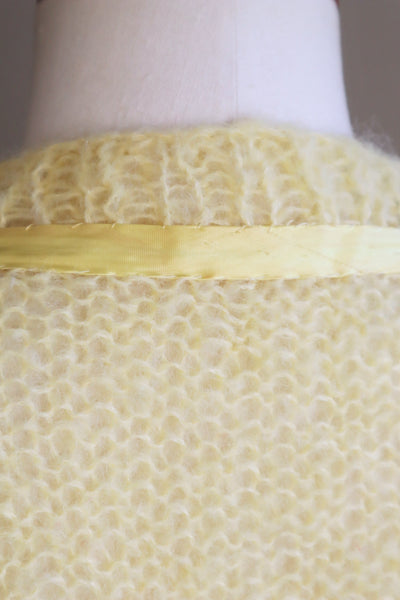 80s Hand Knit Pale Lemon Yellow Mohair Cardigan
