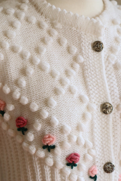 80s Pink Rose Embroidery Austrian Cardigan
