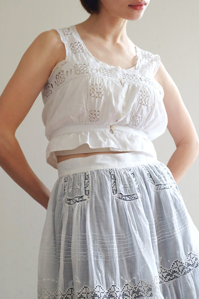 1900s Hand Embroidered Cut Work Lace Corset Cover