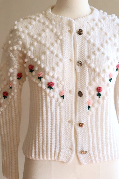80s Pink Rose Embroidery Austrian Cardigan