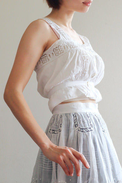 1900s Hand Embroidered Cut Work Lace Corset Cover