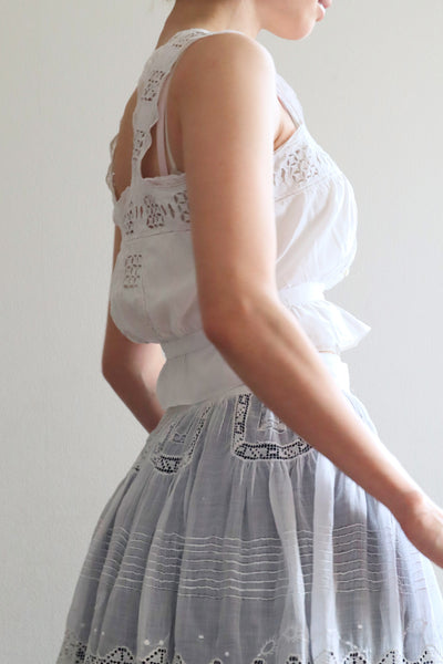 1900s Hand Embroidered Cut Work Lace Corset Cover