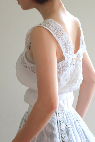 1900s Hand Embroidered Cut Work Lace Corset Cover