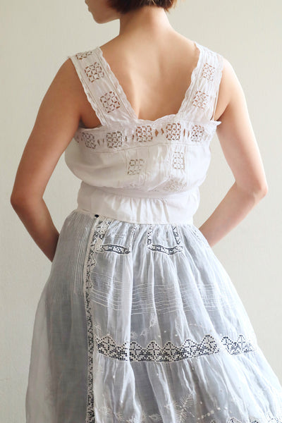 1900s Hand Embroidered Cut Work Lace Corset Cover