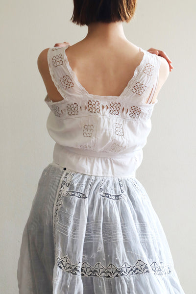 1900s Hand Embroidered Cut Work Lace Corset Cover