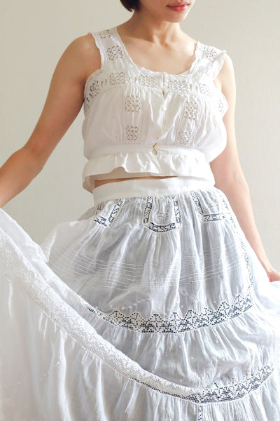 1900s Hand Embroidered Cut Work Lace Corset Cover