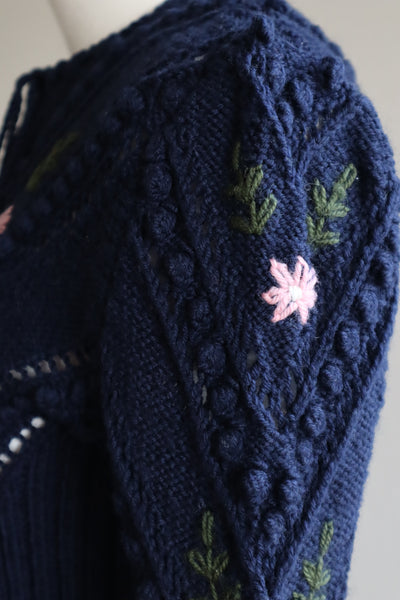 70s Hand Knit Navy Wool Austrian Cardigan