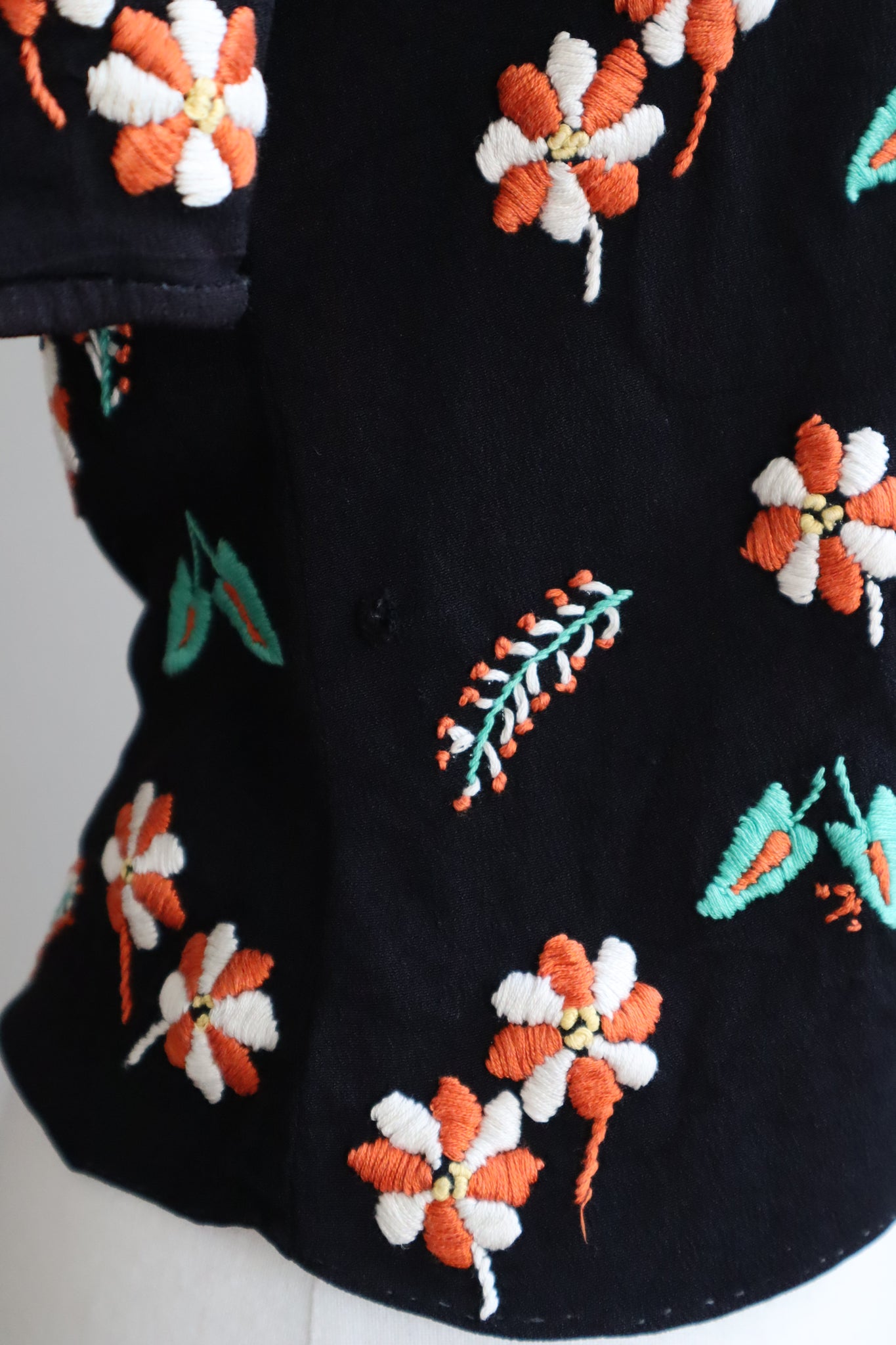 70s Handmade Floral Embroidered Blouse