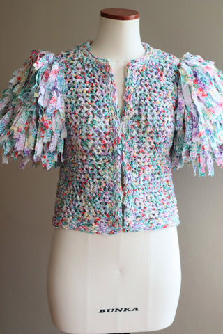 80s Ribbon Knit Puff Sleeve Tops