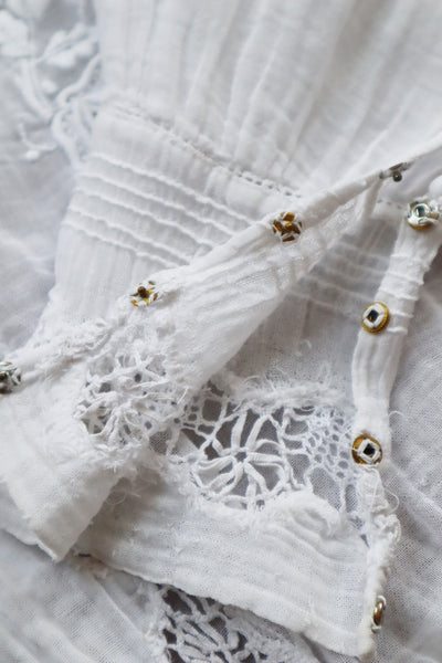 1910s White Embroidered Muslin Cotton Blouse