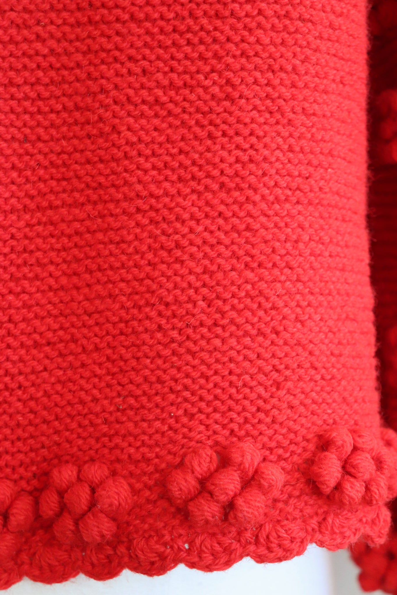 Austrian Hand knit Puff Sleeve Pon Pon Cardigan Red