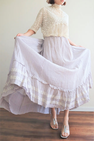 1910s Edwardian Purple Calico Print Cotton Skirt