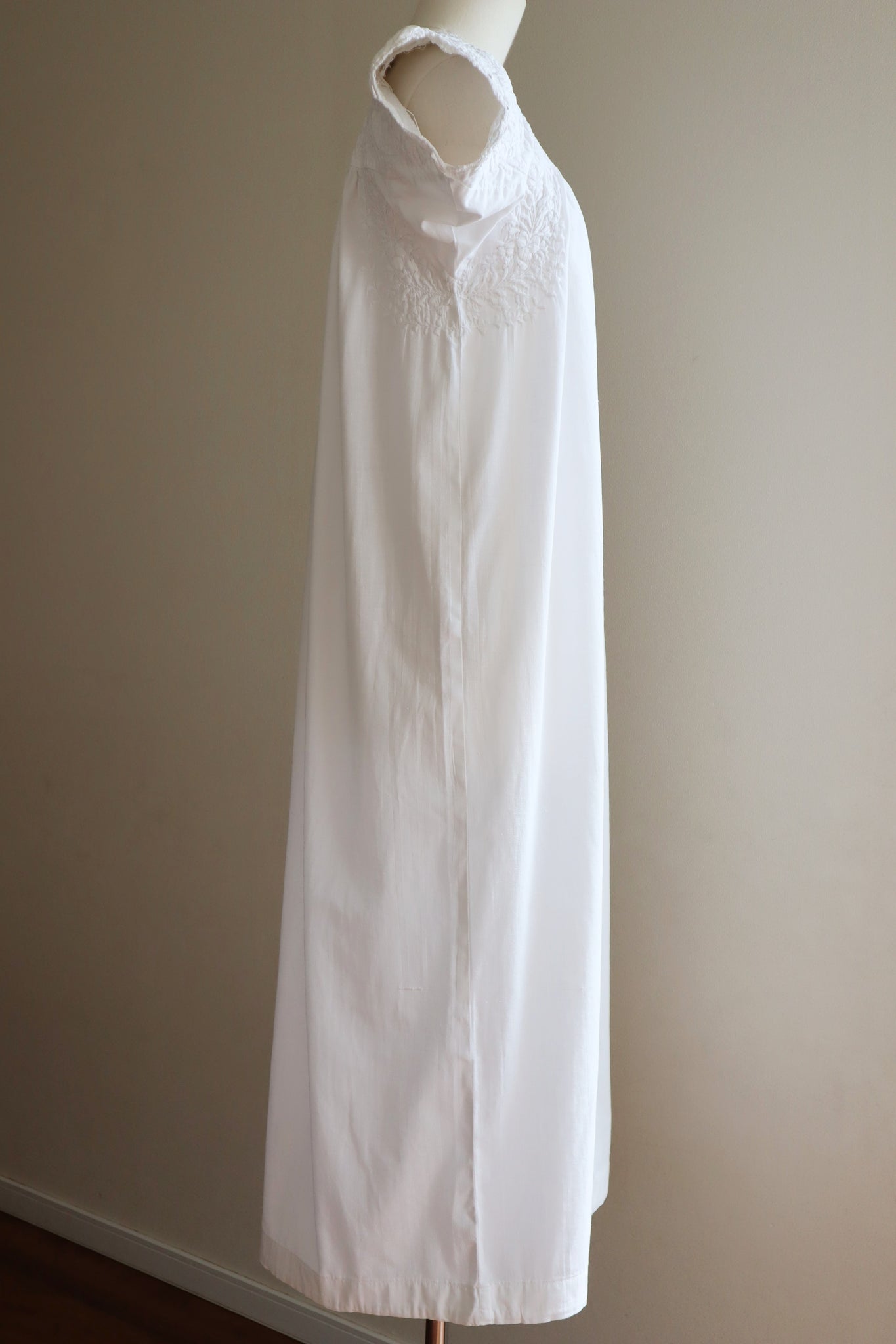 70s Blue Embroidered White Maxi Mexican Dress