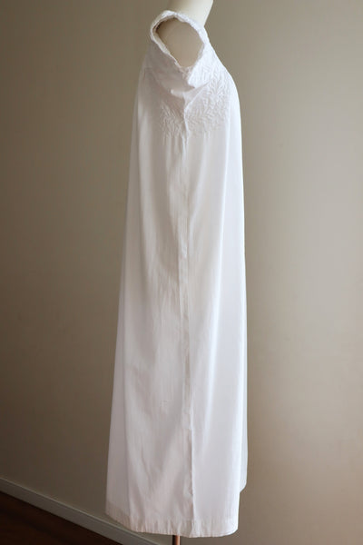 70s Blue Embroidered White Maxi Mexican Dress