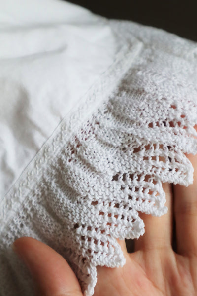 1900s Crochet Lace Big Collar Beautiful Tuck Design White Cotton Long Dress Size M