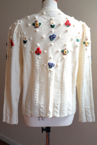 80s~90s Holland Flower Embroidered Wool Knit Cardigan