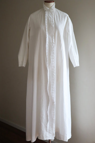 1900s Hand Embroidery Beautiful Tuck Design White Cotton Long Dress Size S