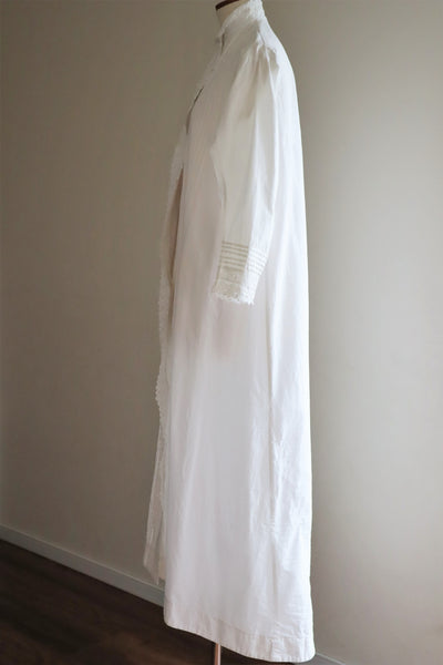 1900s Hand Embroidery Beautiful Tuck Design White Cotton Long Dress Size S