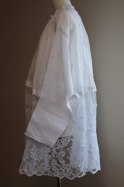 1900s Church Linen Smock Net Lace Embroidery