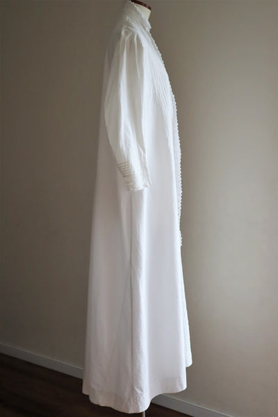 1900s Hand Embroidery Beautiful Tuck Design White Cotton Long Dress Size S