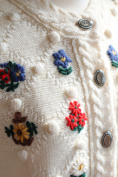 80s~90s Holland Flower Embroidered Wool Knit Cardigan